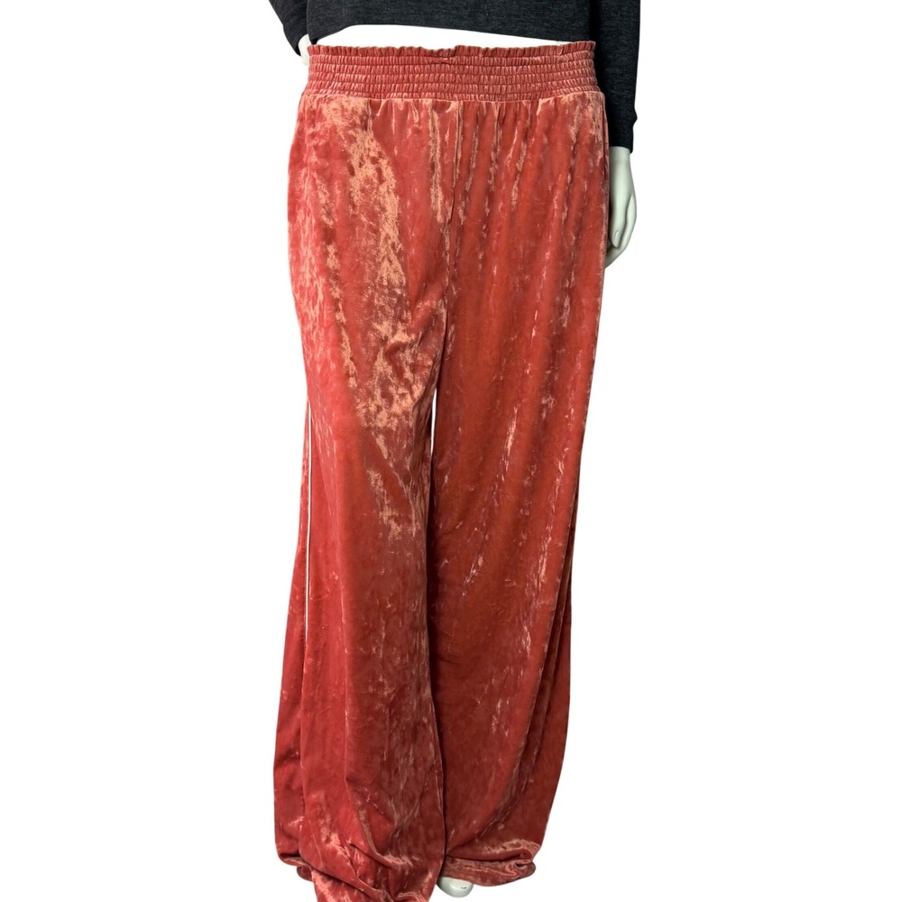 Aerie Wide Leg Pants Peach Crushed Velvet Athleisure Dopamine Sporty Spice XL - Picture 1 of 7